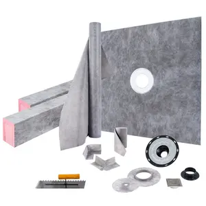 Shower Curb Kit 48x48 Inch Watertight Curb Overlay With 4-Inch PVC Central Bonding Flange, 4-Inch Stainless Steel Grate, 2 Cuttable Shower Curb Pieces And Trowel, Shower Pan Slope Sticks For Bathroom Renovation