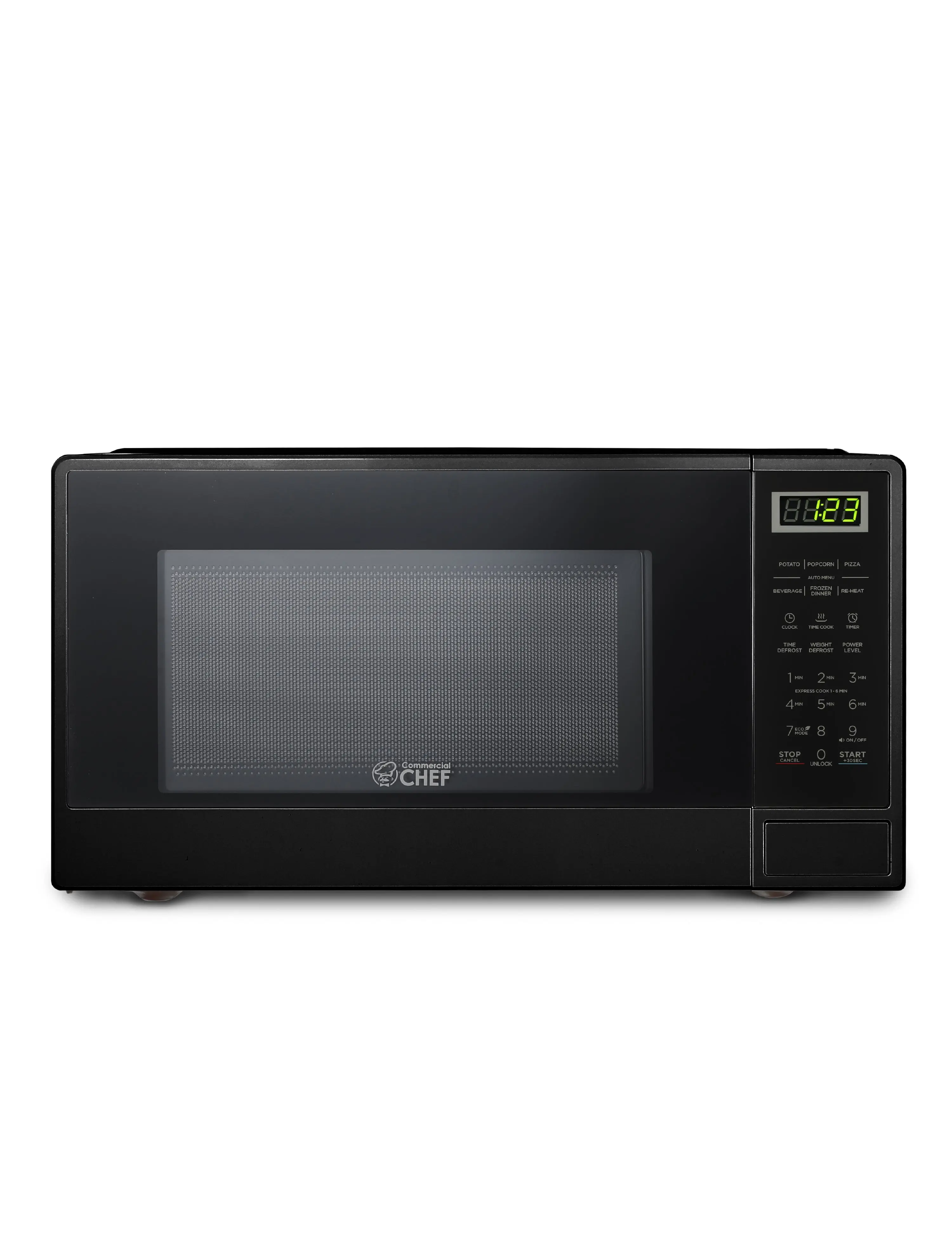 Commercial Chef 1.1 Cu. Ft. Countertop Microwave Oven, Touch Controls with Digital Display, 1100W, Push Button Door