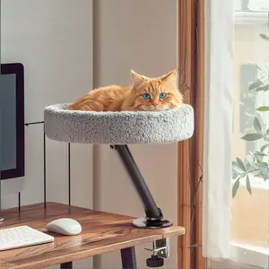 Desktop Cat Perch, Adjustable Height Window Side Bed for Desk Use tree tower Gothic with Coffin Metal Pet Gate Door