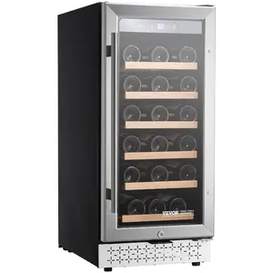 VEVOR Wine Cooler, 28 Bottle Wine Fridge, Mini Wine Cooler Refrigerator with Glass Door, Adjustable Shelves, Digital Temperature Control, in Freestanding Cooler Fridge for Home, Office, Bar