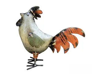 Rustic Repurposed Scrap Metal Rooster Chicken Statue for Home or Garden Decor, 8'' Tall