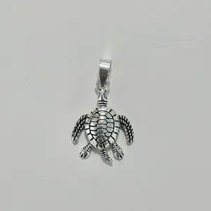 Sterling Silver 925 Little Moving Turtle Pendant Charm Sea Jewelry