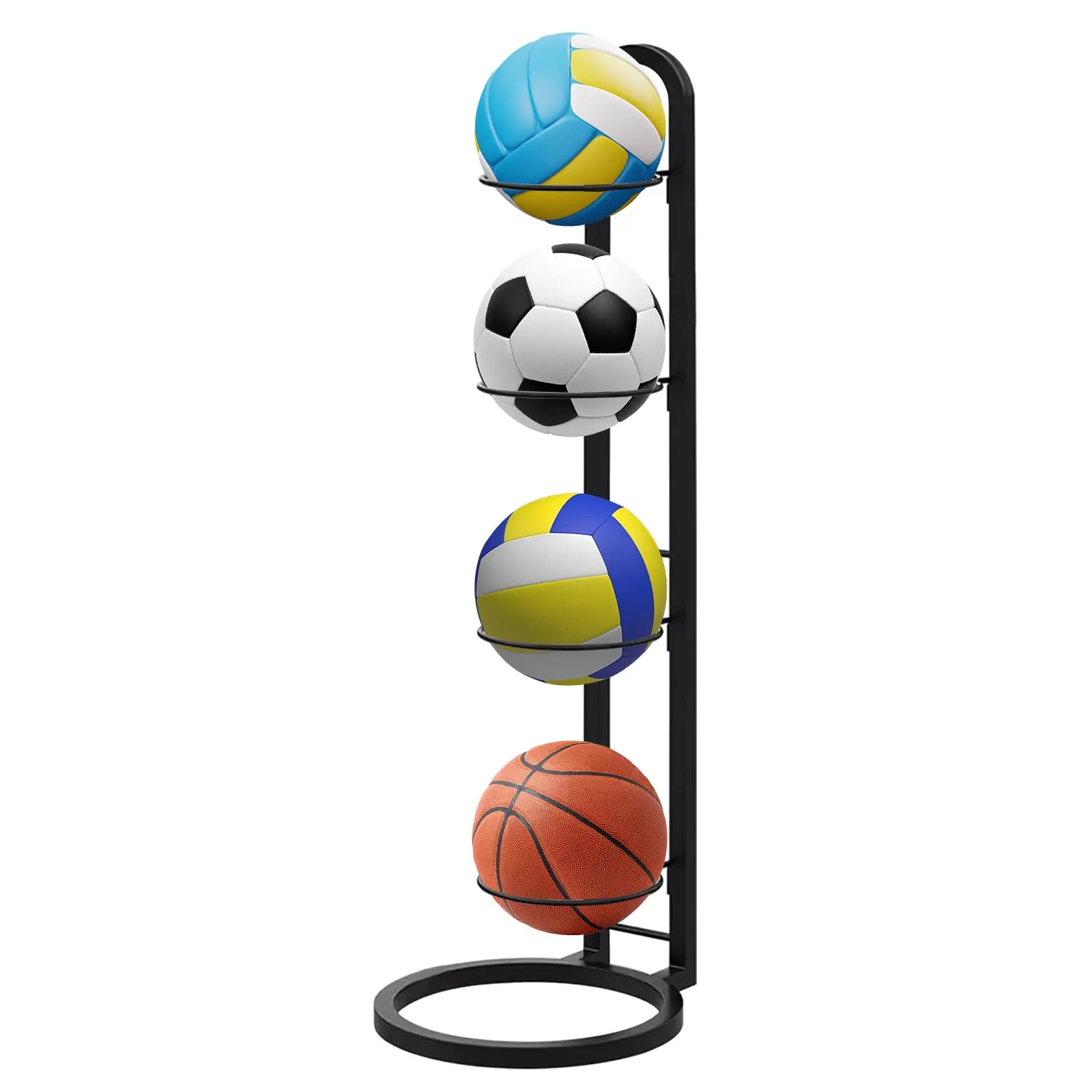 Basketball Storage Rack, 1 Count 4 Tier Removable Steel Storage Rack Ball Display Stand, Ball Storage Rack for Basketball Football Volleyball, Home Organizer Display Holder
