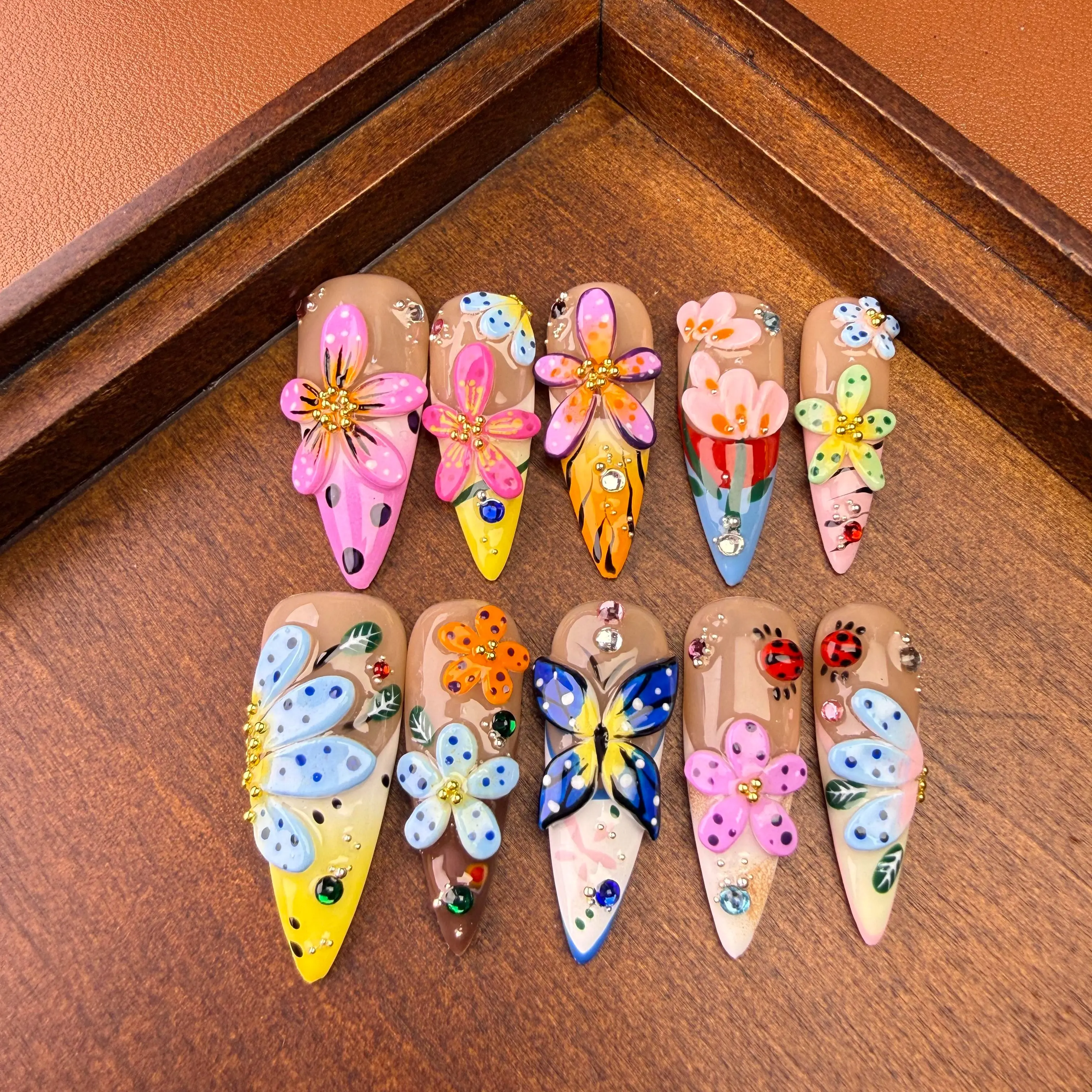 Promake | Symphony Spring Collection | Handmade 3D Floral Press On Nails | Multiple Lengths & Shapes