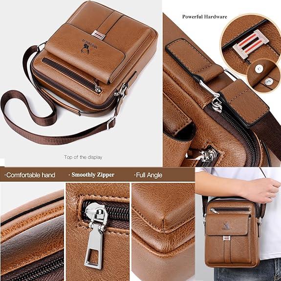 【Local Delivery】Maxoner Messenger Bag for Men Business Vintage Leather Sling Shoulder Purse Portable Travel Crossover Handbag Crossbody