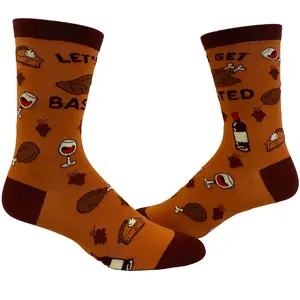 Women's Let's Get Basted Socks Funny Thanksgiving Turkey Day Graphic Novelty Footwear Funny Graphic Socks Comfortable Fitted Spandex Cotton