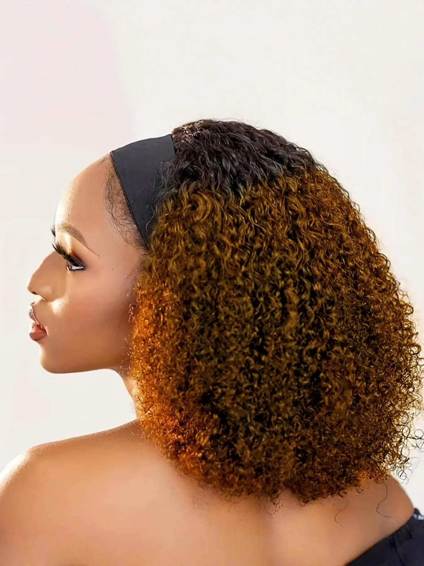 Kinky Curly Headband Wig Curly 99j 1b99j 1b30 Color, Short Wigs for Women, 12-16 Inch, No Lace Front, Machine Made, Afro Kinky Wigs, Coily Textured Wigs, Curly Hair Wigs