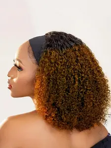 Kinky Curly Headband Wig Curly 99j 1b99j 1b30 Color, Short Wigs for Women, 12-16 Inch, No Lace Front, Machine Made, Afro Kinky Wigs, Coily Textured Wigs