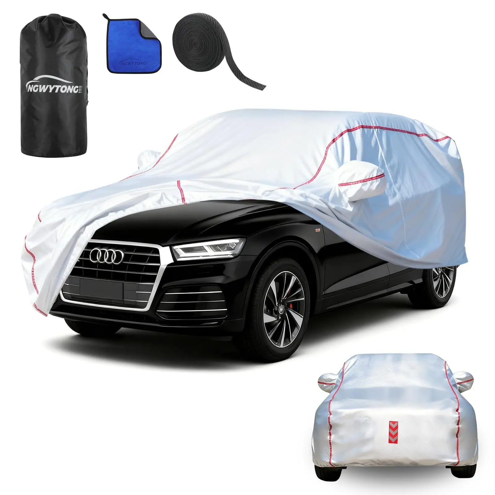 Car Cover Waterproof All Weather for Audi Q5 A3 A4 Series 2007-2025,All-Around Fastening and 4 Upgrades, 60s Quick-Install for Car Cover, Cars Accessories Waterproof Full Exterior Cover Weather Car Cover Car Cover Custom Fit