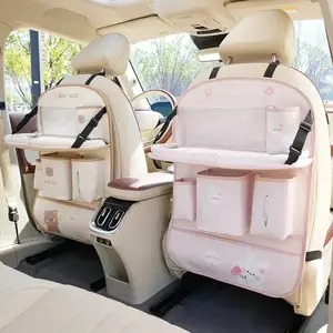 Car Seat Back Storage Bags Cute Cartoon Car Trash Can Creative Multifunctional Car Interior Anti Kick Pad Practical Decoration
