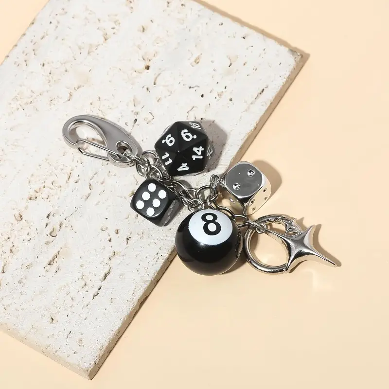 Y2K Aesthetic 8 Ball Dice Keychain, Funky Retro Purse 