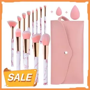 START MAKERS Makeup Brush Set, Professional 12Pcs Pink Marble Makeup Brushes with Foundation Eyeshadow Blush Concealer make up brushes Make Up Bag and Beauty Blender