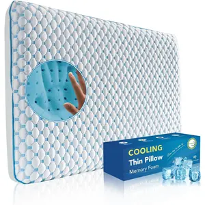 Thin Pillow for Sleeping, Cooling Gel Flat Pillow for Stomach and Back Sleepers, Ultra Slim Stomach Sleeping Pillows for Shoulder Neck Pain Relief, Low Profile Memory Foam Pillows 2.25-inches