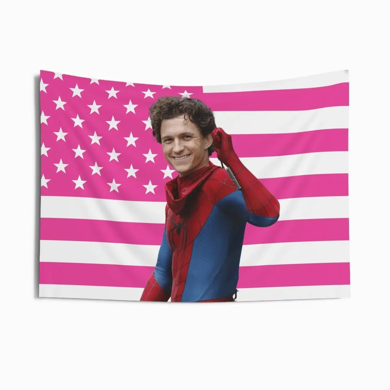 Tom Holland as Peter Parker Pink Flag Tapestries, Peter Parker Brand New Day Wall Tapestries