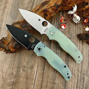 SP C229 Transparent G10 Handle Pocket Knife Outdoor  EDC Camping Hunting Knife Portable Folding Knife With Back Clip Knives