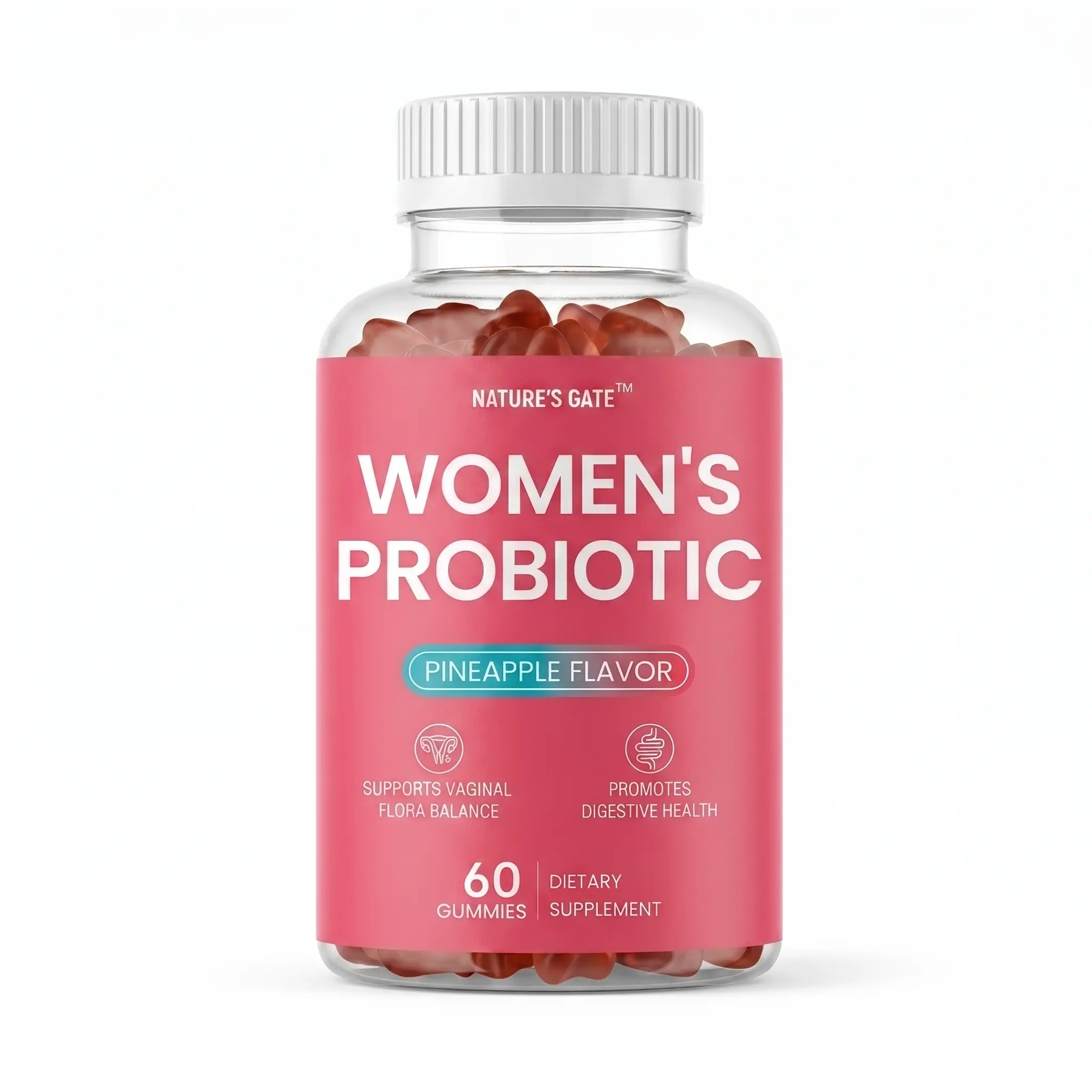 Nature's Gate Her Juicy Feminine Probiotic Gummies - 2-in-1 Solution with Slippery Elm, Prebiotics & 4-Strain Lactobacillus Blend for Women’s pH Balance & Dryness | Edible Vitamin Healthcare Supplement hawaiian pineapple gummies woman