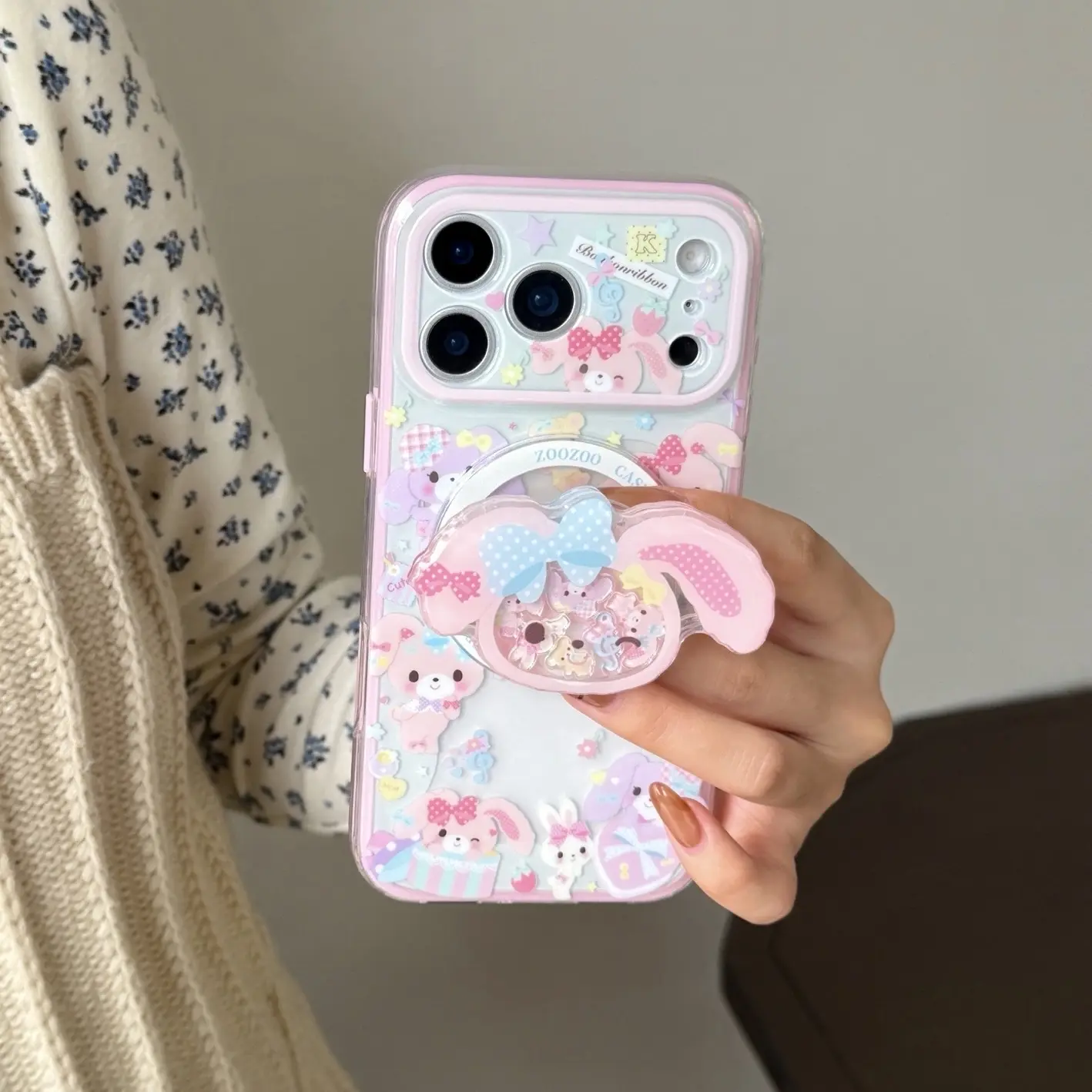 Magnetic Two-In-One Dessert Bunny Protective Shockproof Phone Case, Casing, Cover, Protector, Stand Holder, Compatible with iPhone 17 Pro Max, 16 Pro Max, 15 Pro Max, 14 Pro, 13 Pro, Accessories, Durable, Smartphone, Protection, Mobile Accessory
