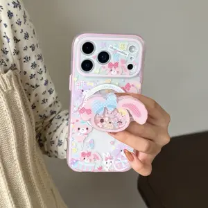 Magnetic Two-In-One Dessert Bunny Protective Phone Case, Cover, Stand Holder, Compatible with iPhone 17 Pro Max, 16 Pro Max, 15 Pro Max, 14 Pro, 13 Pro
