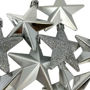 8 Piece Shiny Matte and Glitter Silver Star Christmas Ornament Decorations 2 Inch