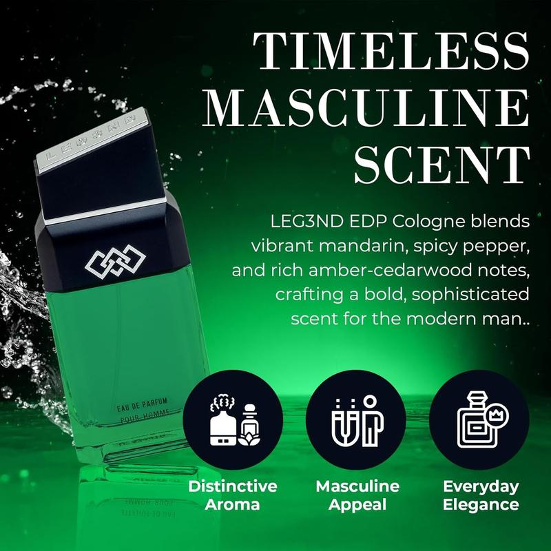 LEG3ND | Cologne for Men – 3.4oz / 100ml Eau de Toilette Spray – Fresh & Masculine Fragrances with Citrus, Woody & Spicy Notes – Long-Lasting All-Day Scent | Ideal for Everyday Wear, Office, Travel, or Special Occasions