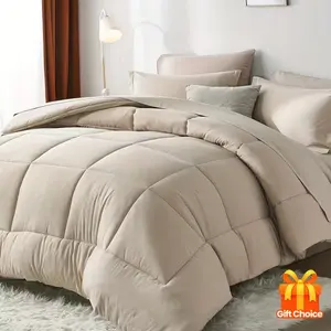 Luxury 5/7-piece Queen-size bedding set - Breathable comforter - Super soft and warm cotton filling for all seasons - Complete set includes comforter, flat sheet, fitted sheet, pillowcases and decorative pillowcases, thick bedding set, a perfect family gi