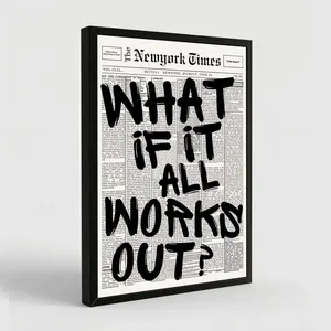 Retro Black and White Newspaper Poster "What If It All Works Out" Motivational Wall Art, Inspirational Quote Canvas Prints, Minimalist Aesthetic Wall Art Painting, Bedroom Dorm Living Room Home Decor