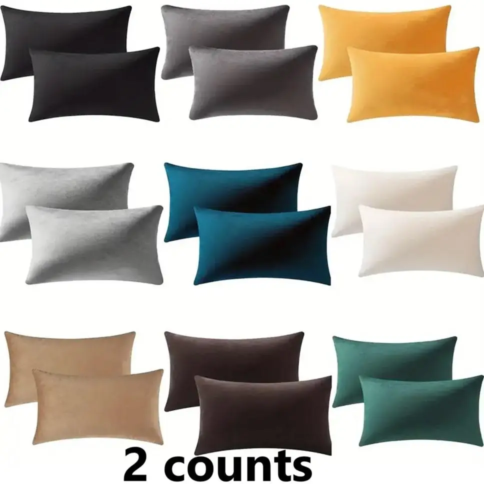 Solid Color Cushion Cover, 2 Counts/set Soft Comfortable Pillow Cover without Filler, Cushion Protector for Home Living Room Bedroom Hotel Dormitory