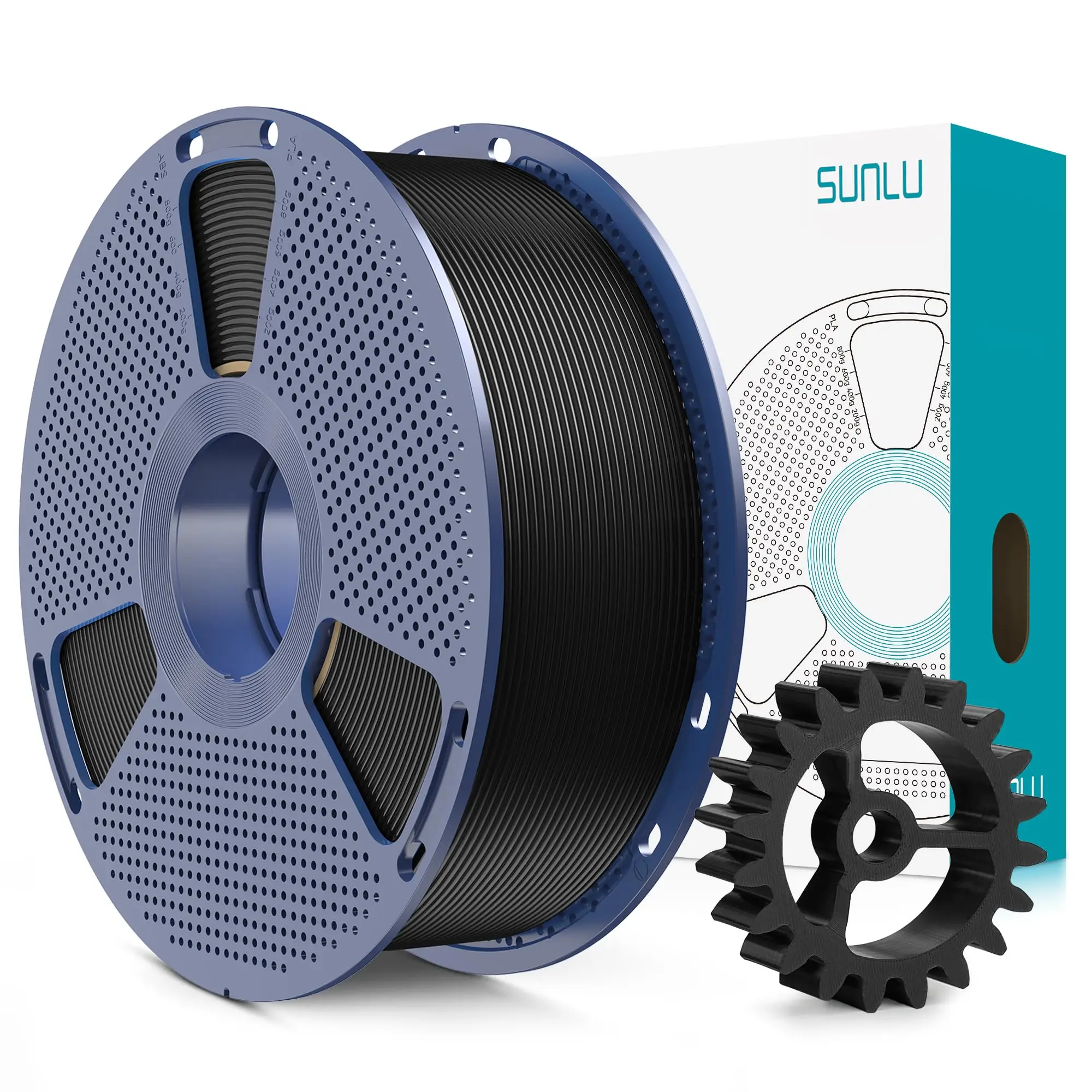 SUNLU Polylactic Acid (PLA) PLA+2.0 3D Printer Filament (3D Printing Supplies), 1.75mm 1kg Black, Stronger & More Durable, Crack-Resistant, No Tangling/Clogging, Neatly Wound Spool, 300mm/s Fast Printing, High Precision for Beginners, Functional Parts, St