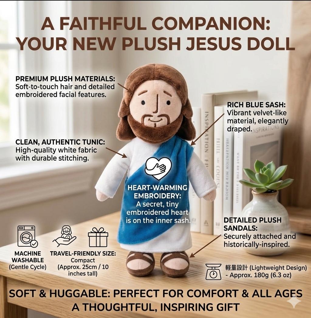 Jesus Plush Doll – Soft Religious Stuffed Toy, Christian Faith Gift, Cute Prayer Companion, Inspirational Bible Figure, Easter & Christmas Gift, Random Style Shipment Available