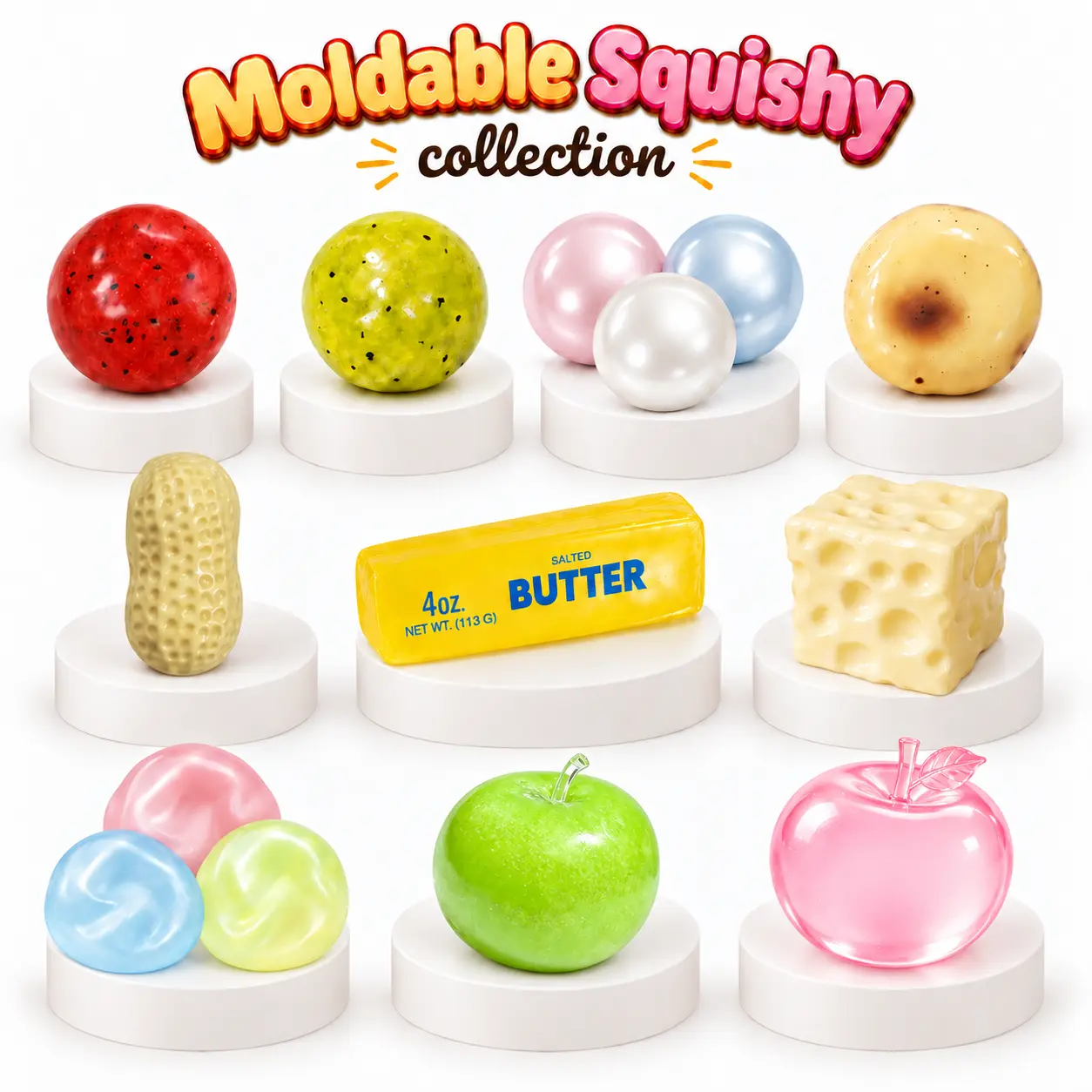 Moldable Squishy Fidget Toys,Realistic Peanut Stress‑Relief Tactile Fidget Toy, ASMR Jelly Filled Cheese Butter,Coconut Oil Food-Shaped Sift Squeeze Toy,Non Rebound Stress Relief Toy,Soft Sensory Toy for Kids & Adults Perfect Classroom Party Favor