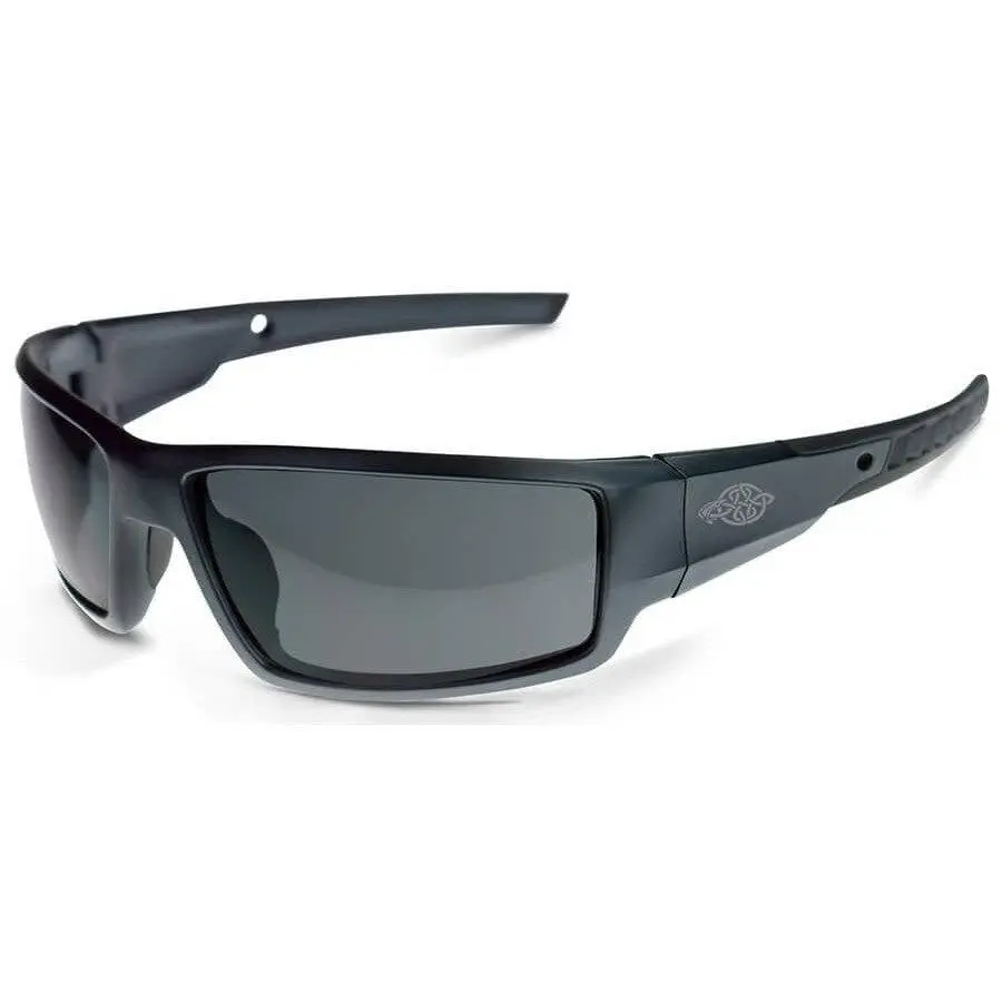 Crossfire Cumulus Protective Goggles Z87, Aluminum Gray Frame, Smoke Curved Hard-Coated Lenses, BPA-Free, Dual-Molded Rubber Temples, Work Safety Equipment