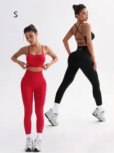 Sporty Women's Plain Criss Cross Backless Crop Cami Top & High Waist Leggings Sportswear Set, Sport Breathable Comfy for Yoga Gym Workout Running, Ladies Summer Sportswear Gym Exercise Activewear