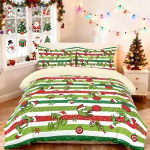 3-piece set of "HO HO" themed (1 quilt cover +2 pillowcases, coreless) biscuits, Christmas tree, candy, Christmas cap, snowflake element quilt set, soft and comfortable bedding, suitable for all rooms for decoration in all seasons