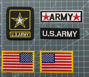 US Army Flag Iron on Patches - Set of 5 - Patriotic Military Embroidery Emblem Appliques for Veteran Apparel