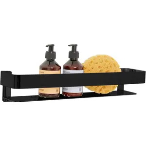 Rectangular Shower Shelf with Rail in Matte Black Finish