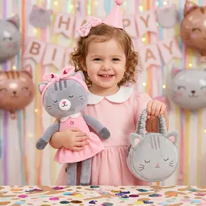 2pcs Cat doll & bag Perfect 2st Birthday Gift for Girls Cat Plush & Handbag Set, Meow Theme Party Favor, Ultra-Soft Stuffed Kitty Toy for Toddlers, Infant Cuddle Companion, Cute Purse and Doll Set, Baby Shower Gift Idea, Ages 0-6, Aesthetic Room Decor