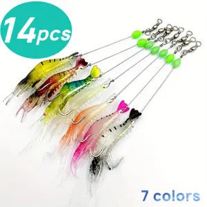 14pcs Realistic Soft Biomimetic Shrimp Lure Set 7 Colors Effective Artificial Bait for Saltwater Freshwater Fishing Sharp Hooks Bass Trout Salmon Safe Silicone Design fishing lures