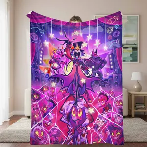 Showtime Helluva Boss fan art plush fleece blanket featuring characters from the animated series perfect for gifting for birthdays holidays or as a cozy collectible for your living room bedroom or as a fun addition to your fan cave.