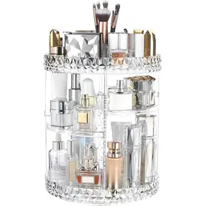 ZHIAI 360 Rotating Makeup Organizer, Large Capacity Cosmetics Organizer for Perfume Holder Organizer Countertop, DIY Adjustable Bathroom Makeup Carousel Holder Rack, Clear Diamond