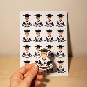 Custom Graduation Face Stickers Class of 2026 Party Favors - Personalized Stickers Labels for Cups & Cookies - Waterproof Vinyl Decals