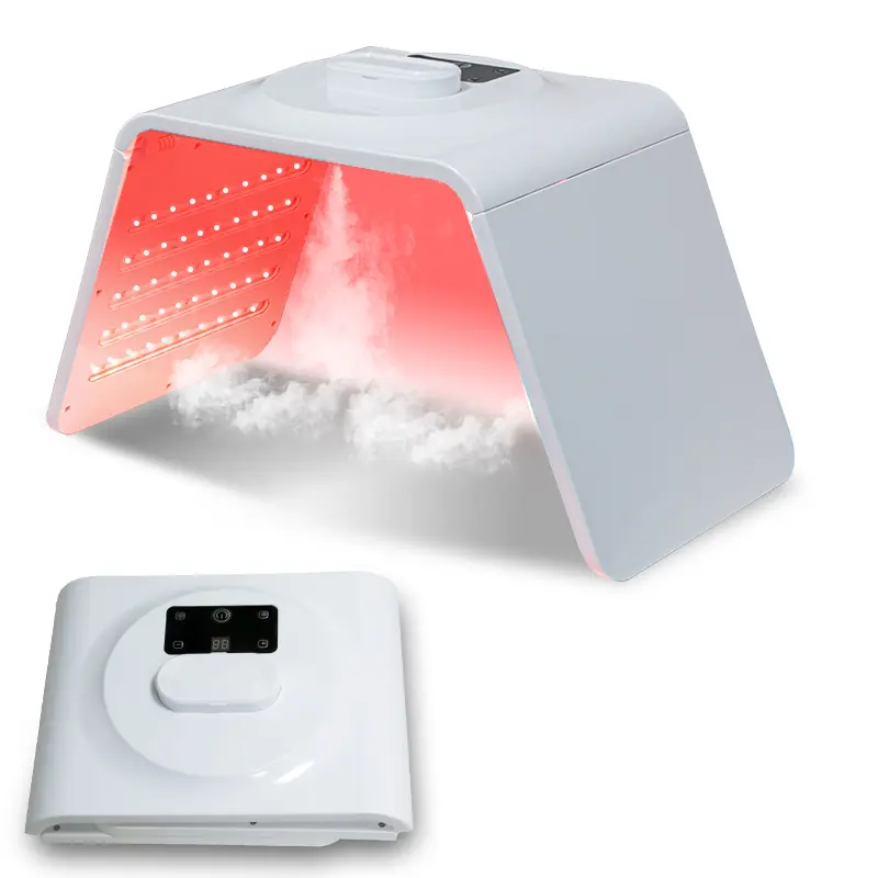 Ergonomic Folding LED Facial Mask, 7-Color Spectrometer Light Therapy Machine, Large Spray Moisturizing Facial Steamer, 110V Plug-In Professional Skin Care Instrument for Beauty Salon Use