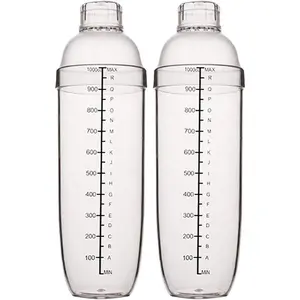 2 Pcs Plastic Cocktail Shaker Drink Mixer Boba Tea Shaker Professional Bar Tools Set (33oz/1000cc)