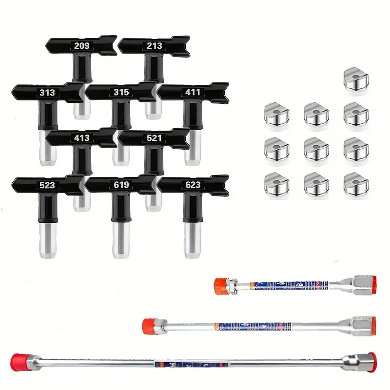 25PCS Airless Paint Sprayer Accessories Kit, 10 Reversible Spray Tips (209–623), 3 Extension Poles, Tip Guards & Seals, High Pressure for Walls, Ceilings & DIY Painting Expert Airbrush Kit Airbrush Tool