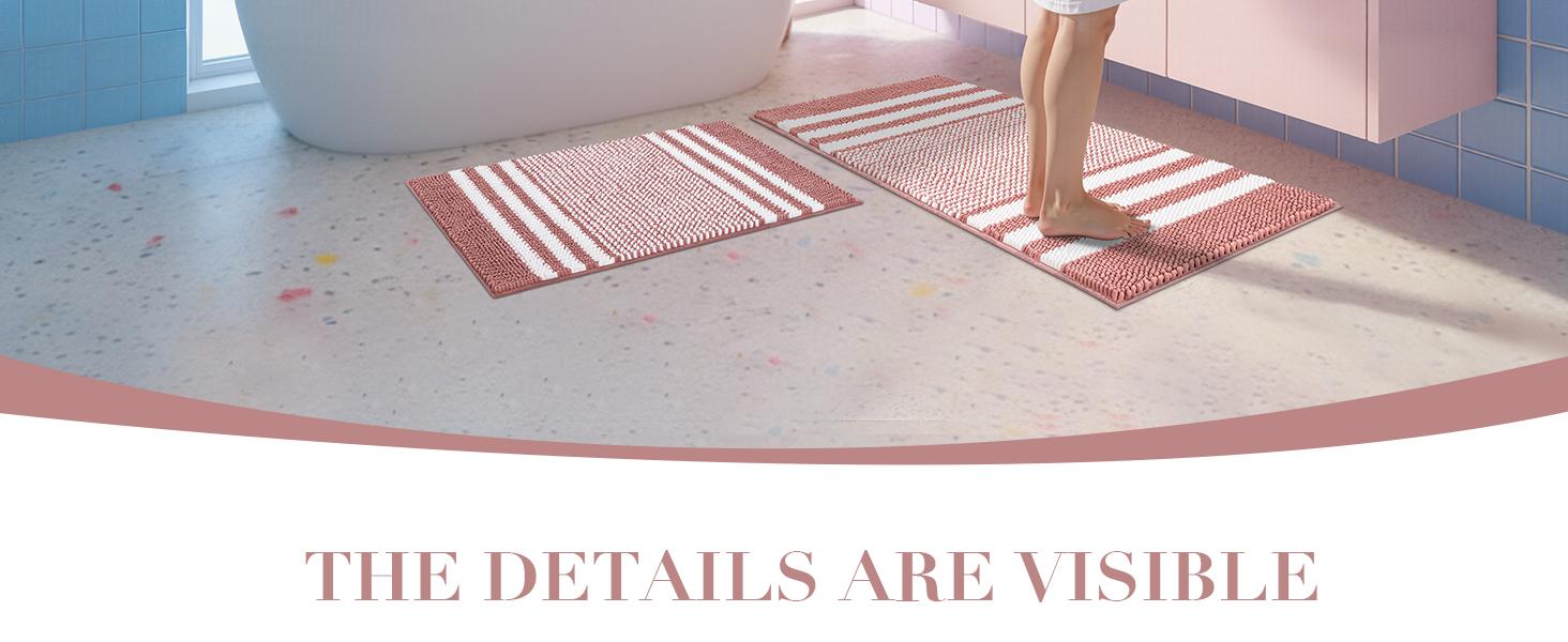 BSICPRO 2-Piece Chenille Bath Rug Set, Thick Plush Absorbent Non-Slip Quick Dry Washable Mats in Multi Sizes | Pet Friendly Multi Sizes & Colors for Bedroom Dorm Living Room, Back to School Home Decor Essentials