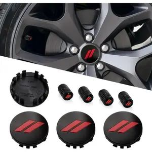 4PCS Wheel Center caps with Same Pattern tire Valve caps Original Vehicle Replacement 2.5in\/63mm Compatible with Challenger Charger Durango Accessories and More (Black Red)