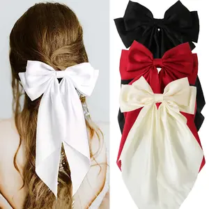 Set of 4 Oversized Satin Bow Hair Clip, Large Long Tail Bow Barrette for Women, Elegant Spring Claw Clip for Half-Up Hairstyle, Perfect for Daily Wear or Gifting to Friends