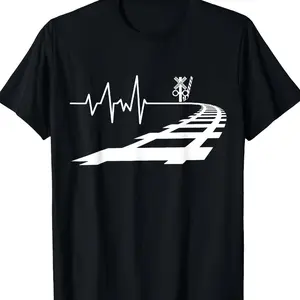 Railroad Heartbeat Train Lover Graphic T-Shirt, Railway Enthusiast Fashion Outfit, Cotton Train Fan Tee, Casual Railroad Shirt, Ideal Gift for Train Lovers, Railroad Worker Present