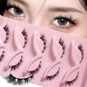 Five pairs of fox style cat eye false eyelashes, thick and elongated 3D eyelashes, European, American, Asian style