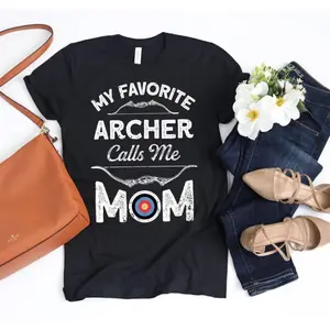 Cotton Knit Short-Sleeve Round Neck Sporty Sports Top, Funny "My Favorite Archer Calls Me Mom" Archery Mother's Day Gift, Casual Wear with Fabric & Fit Options (Tank Top, Hoodie Available), Sporty Sports Tops