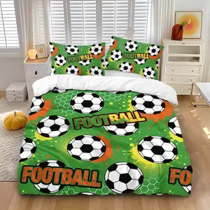 3-piece quilt cover set (1 quilt cover +2 pillowcases, coreless) Sports style football green orange contrast color splash of ink honeycomb grid print soft and comfortable bedding, suitable for all rooms including hotel bedrooms and rooms